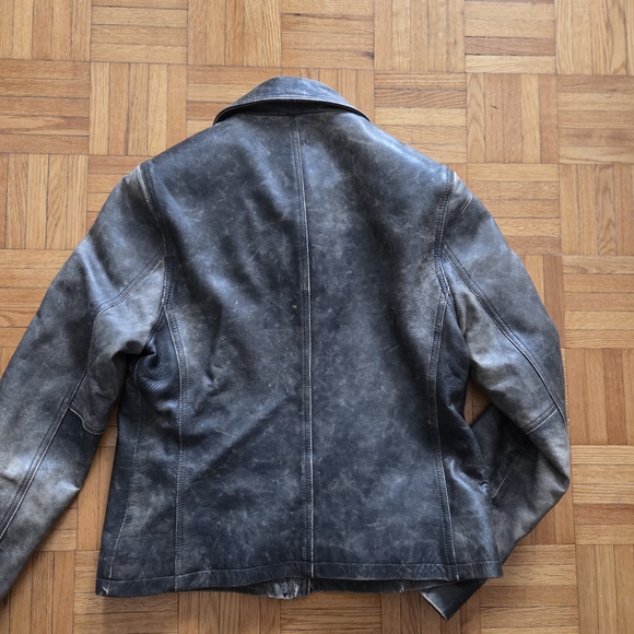 CANADIAN VINTAGE Distressed, Brown Leather Assymetrical Jacket by OCEAN WEST - Picture 13 of 16